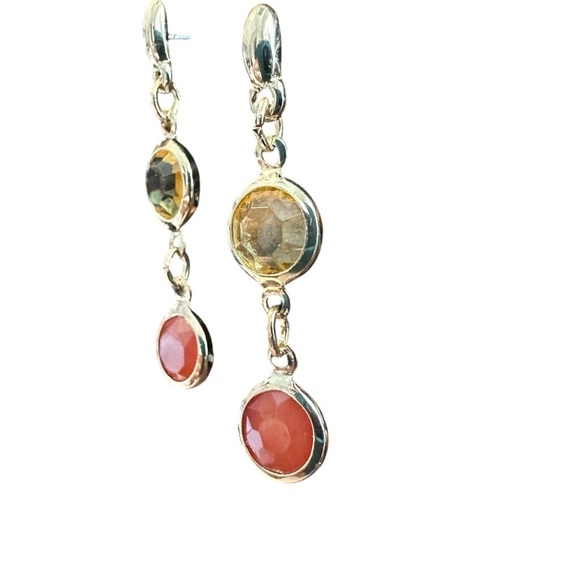 Beautiful 14K Gold Tone Green and Peach Dangle Earrings - Picture 2 of 10